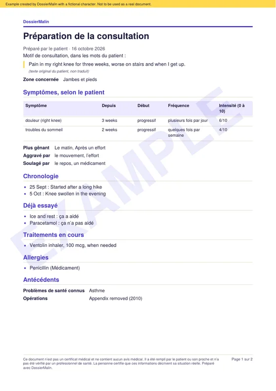 Première page de l’exemple : La consultation en deux langues